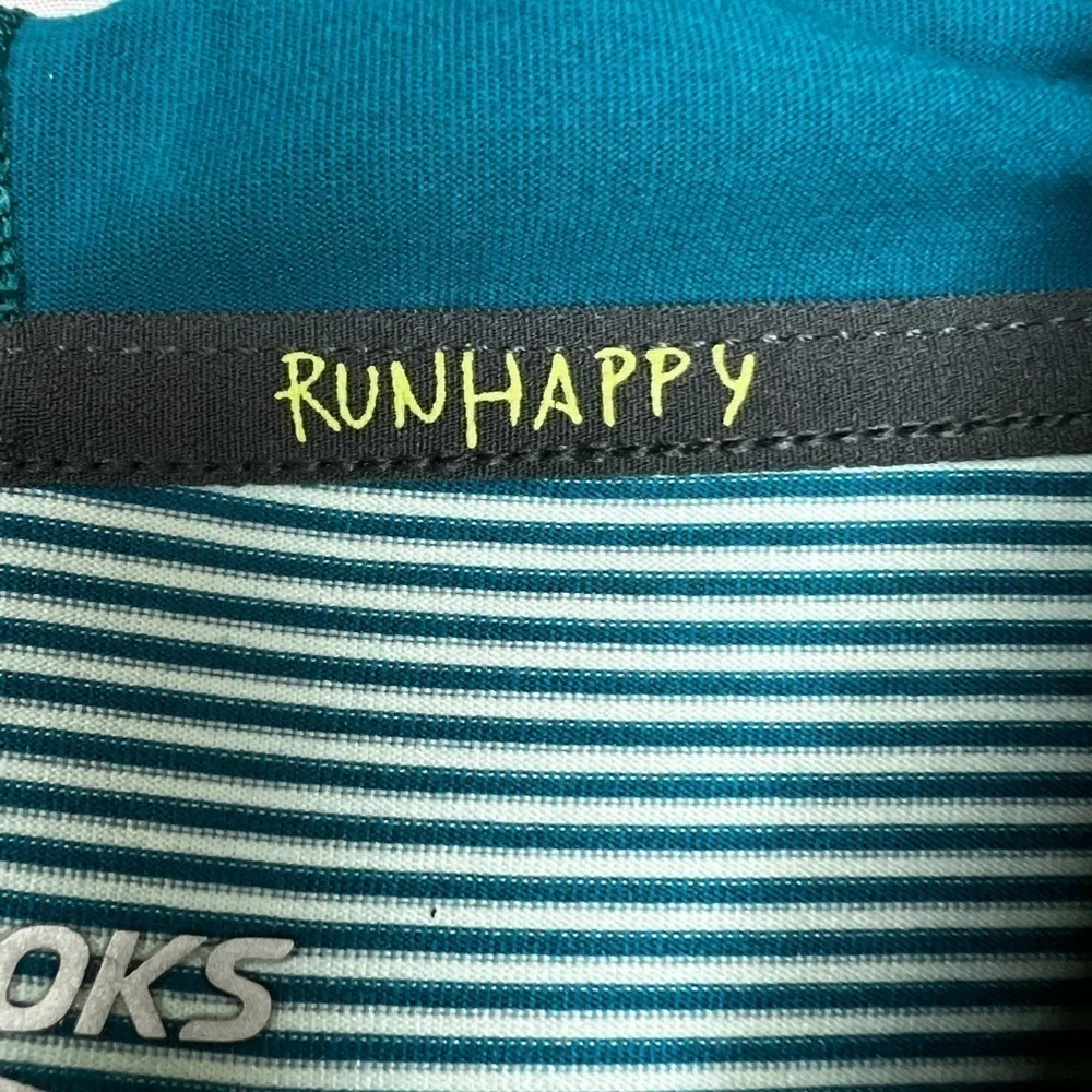 Brooks Turquoise Blue Striped Lightweight Run Happy Long Sleeve Hoodie -Sz Large